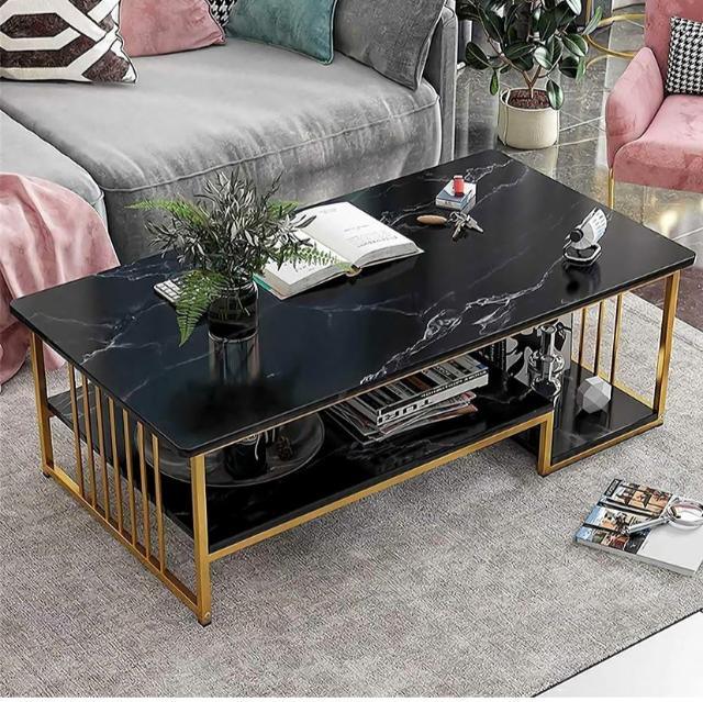 Luxury Two Layer Living Room Table with Gold Metal Frame (1102)