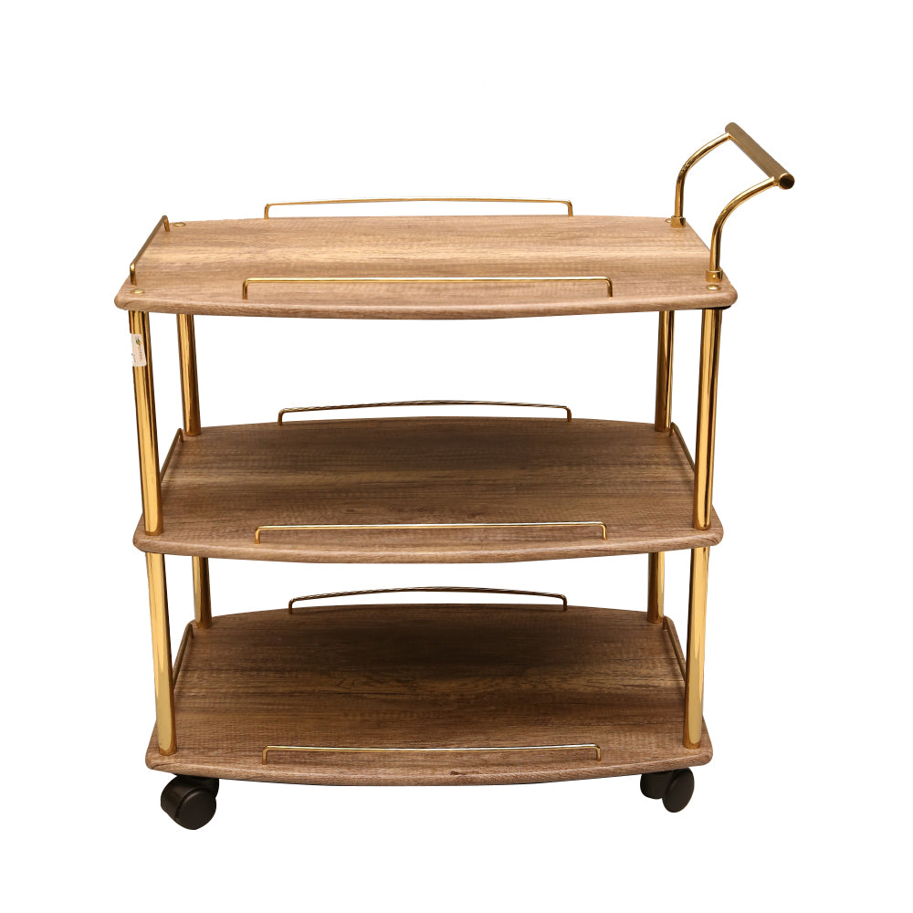 3 Tier Rectangular Wooden Trolly in Gold + Light wood-1924(unassembled)