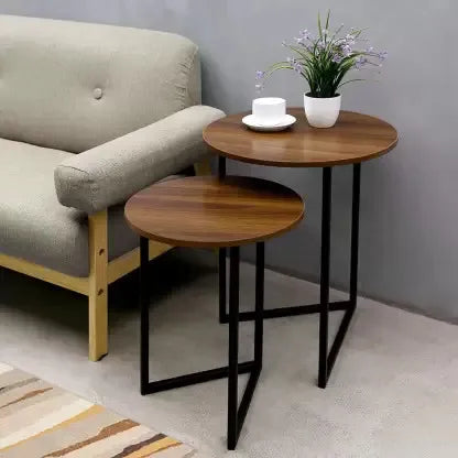 2 PIECES ROUND NESTING SIDE TABLE WITH WOODEN TOP (1120)