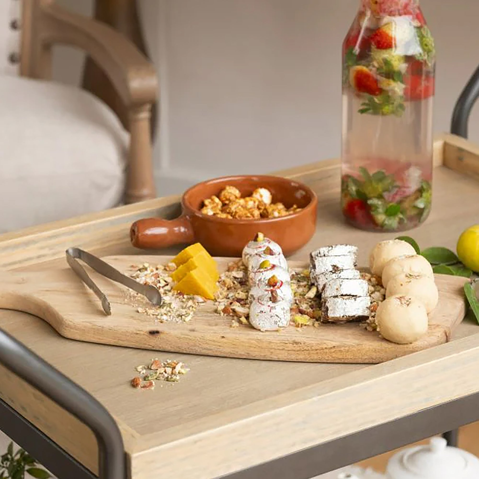 Modern Style Wooden Serving Trolly With Metal Frame In Black (1501)