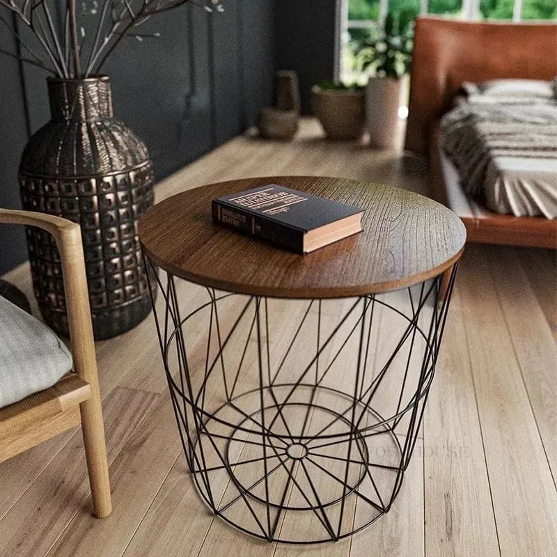 METAL WIRE REMOVABLE WOOD TOP  COFFEE TABLE (1118)