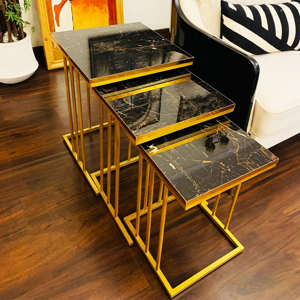 3-Piece Black and Gold Accent Table Set for Living Room (1113)