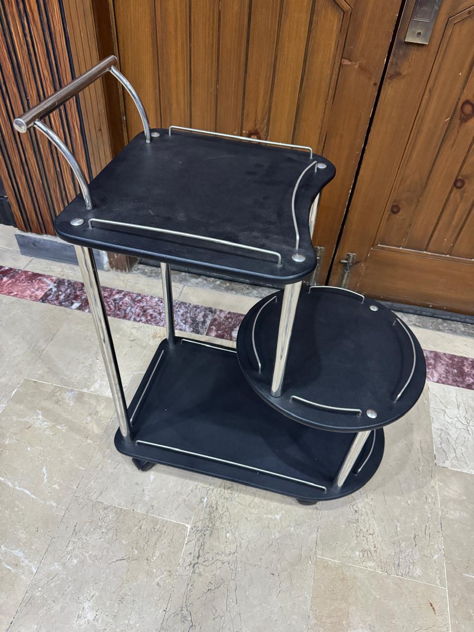 Baggi Style Wooden  Tea Trolly In Stainless steel and Black Matt Top(UnAssembled)