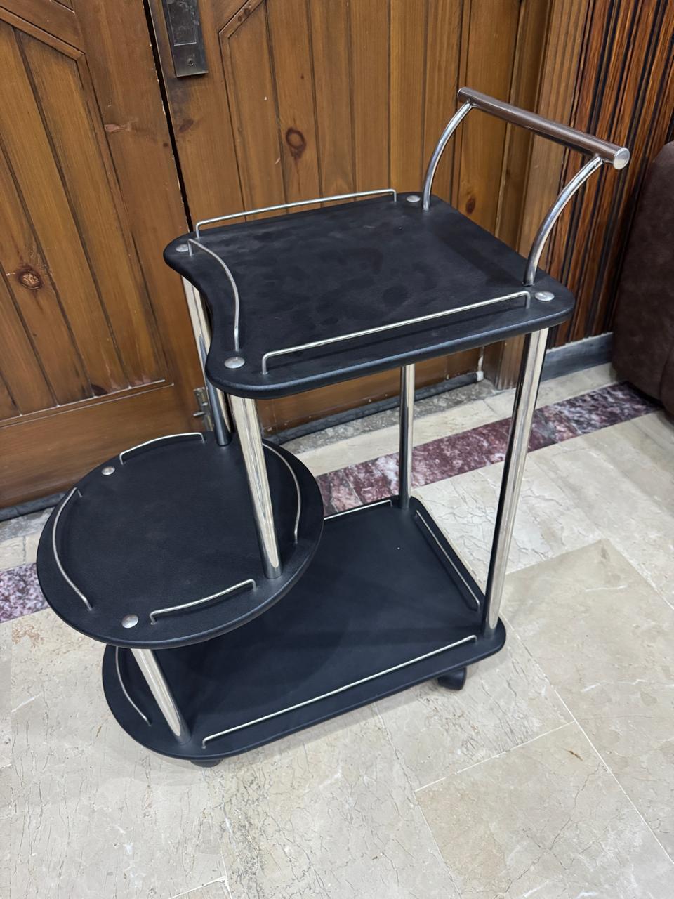 Baggi Style Wooden  Tea Trolly In Stainless steel and Black Matt Top(UnAssembled)