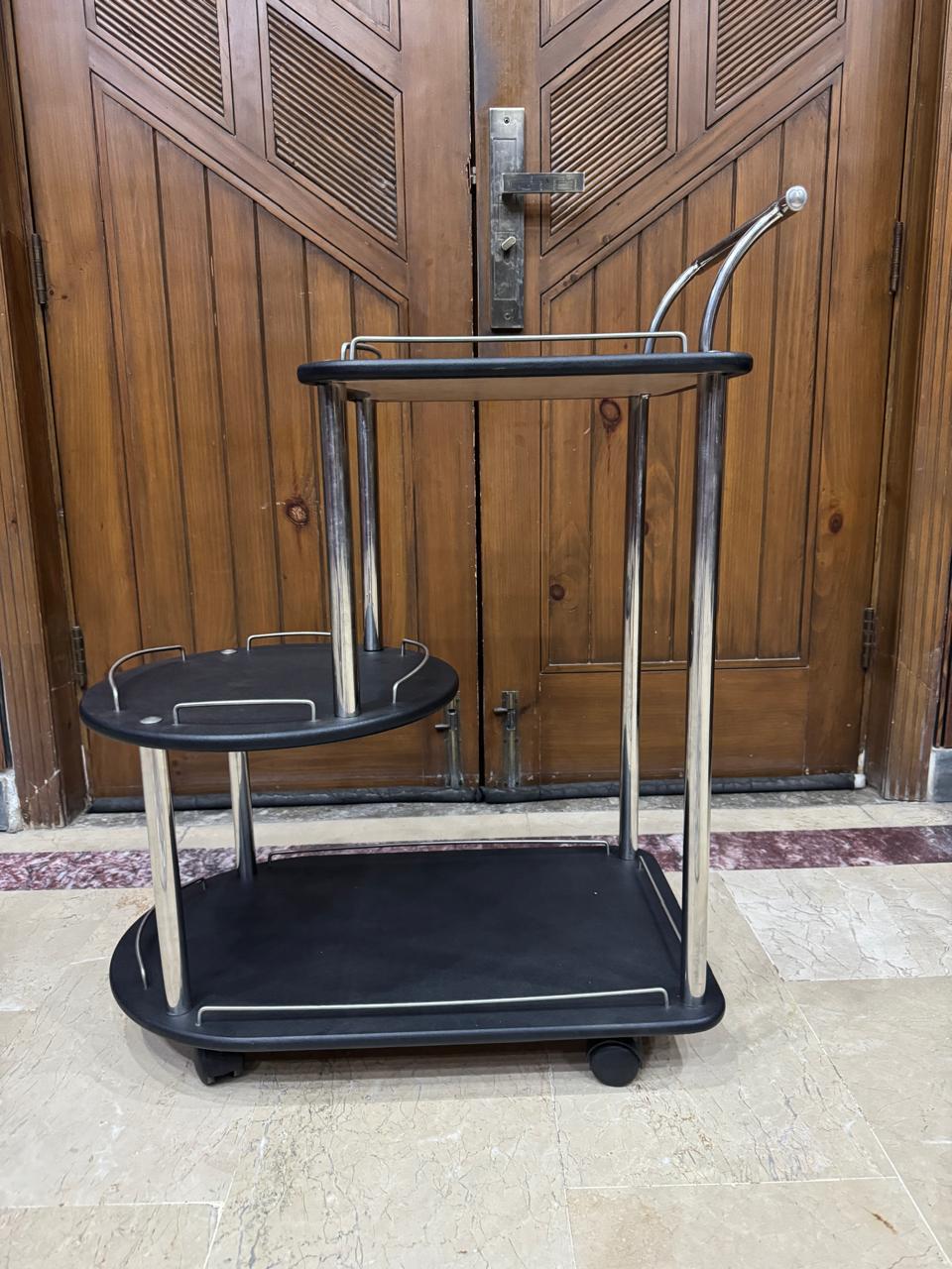 Baggi Style Wooden  Tea Trolly In Stainless steel and Black Matt Top(UnAssembled)