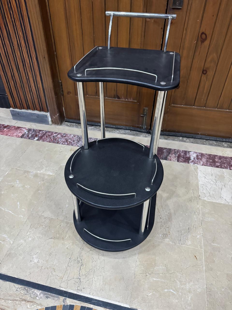 Baggi Style Wooden  Tea Trolly In Stainless steel and Black Matt Top(UnAssembled)