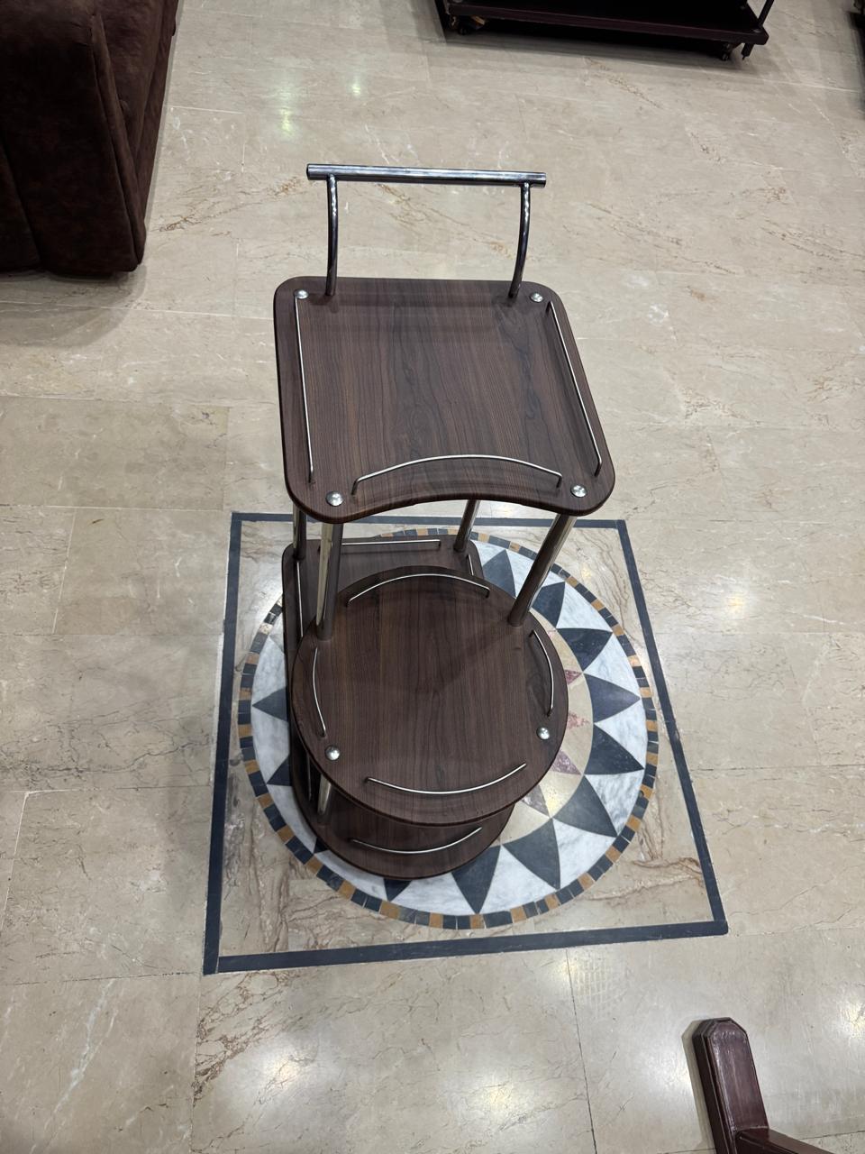 Baggi Style Wooden Style Tea Trolly In Stainless steel and Dark brown(UnAssembled)
