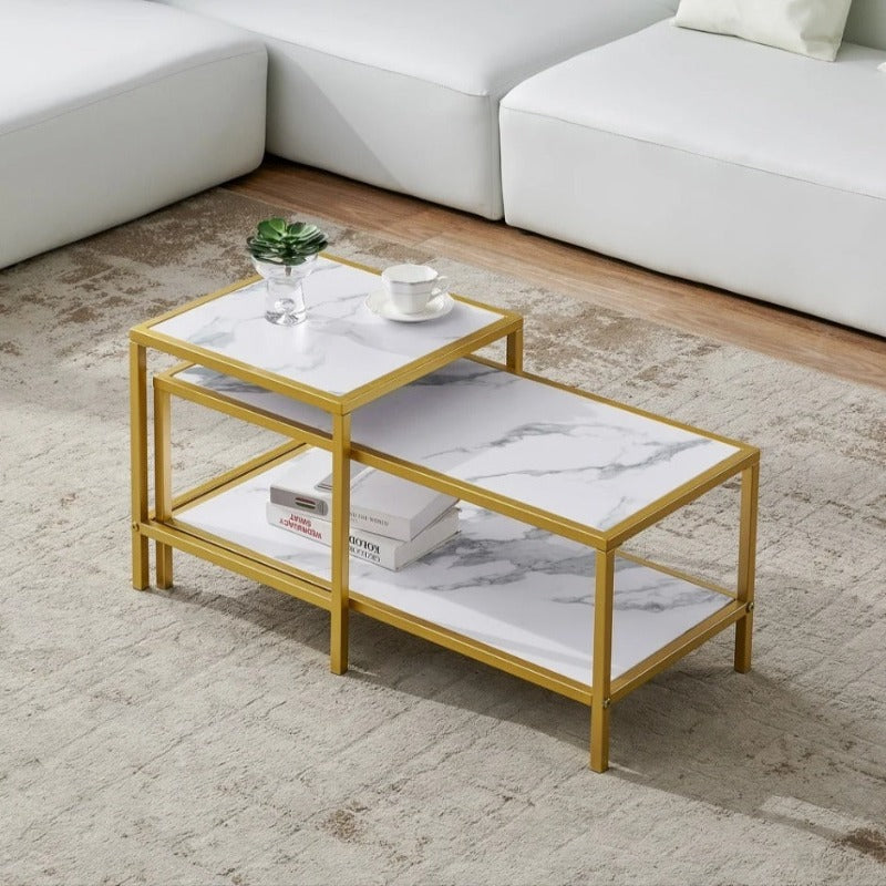 Heaten Gold Living Lounge Drawing Room Nesting Tables (Set of 2) - Special (1183)