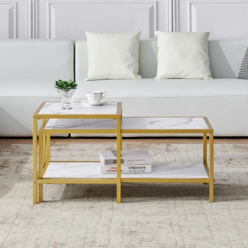 Heaten Gold Living Lounge Drawing Room Nesting Tables (Set of 2) - Special (1183)