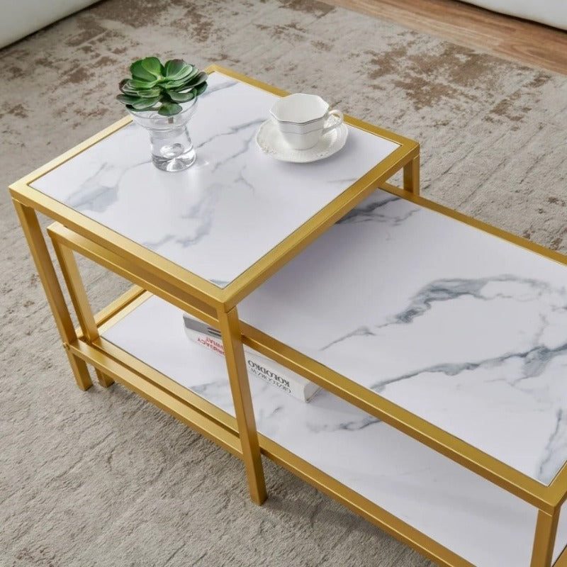 Heaten Gold Living Lounge Drawing Room Nesting Tables (Set of 2) - Special (1183)