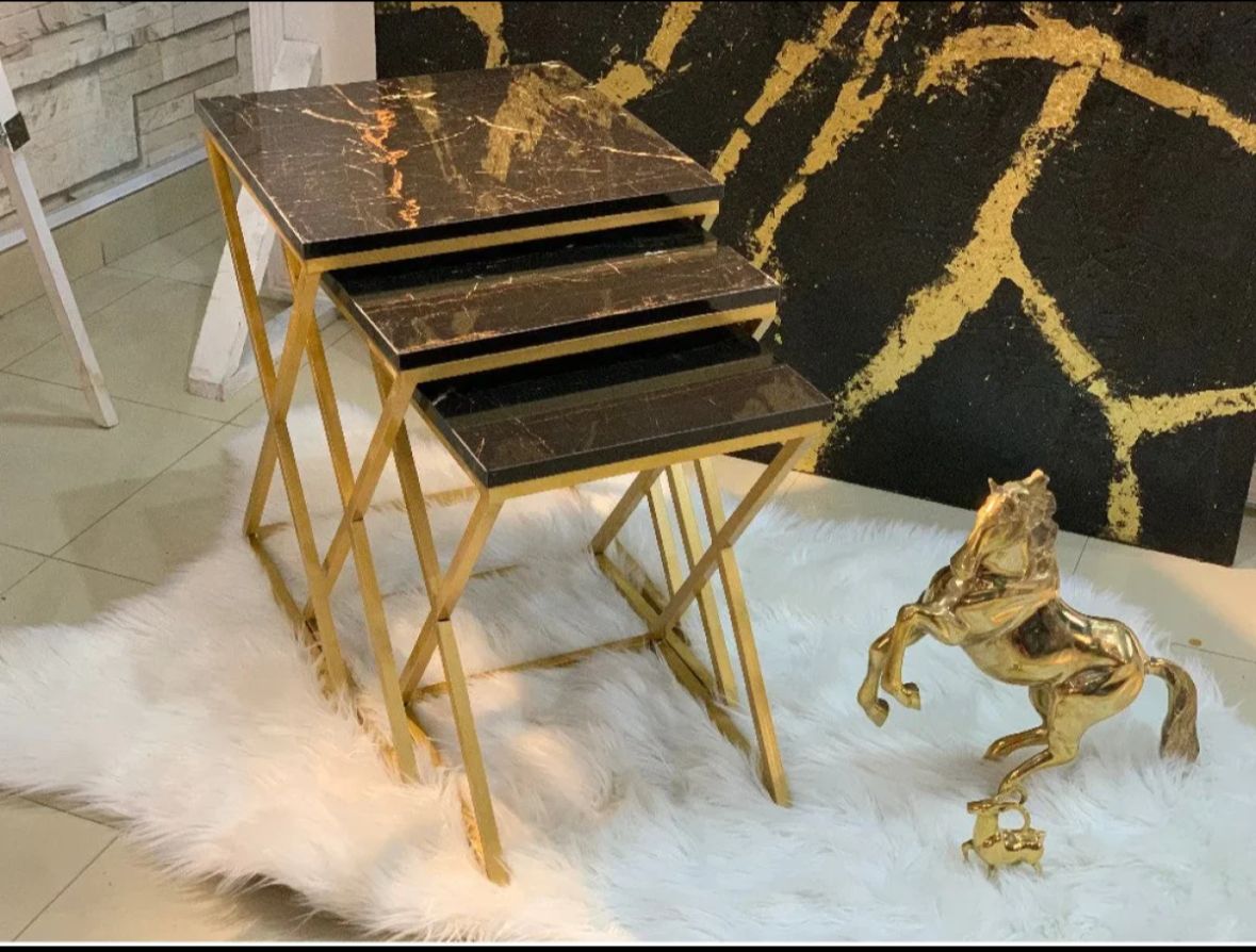 3-Piece Black and Gold Accent Table Set for Living Room (1112)