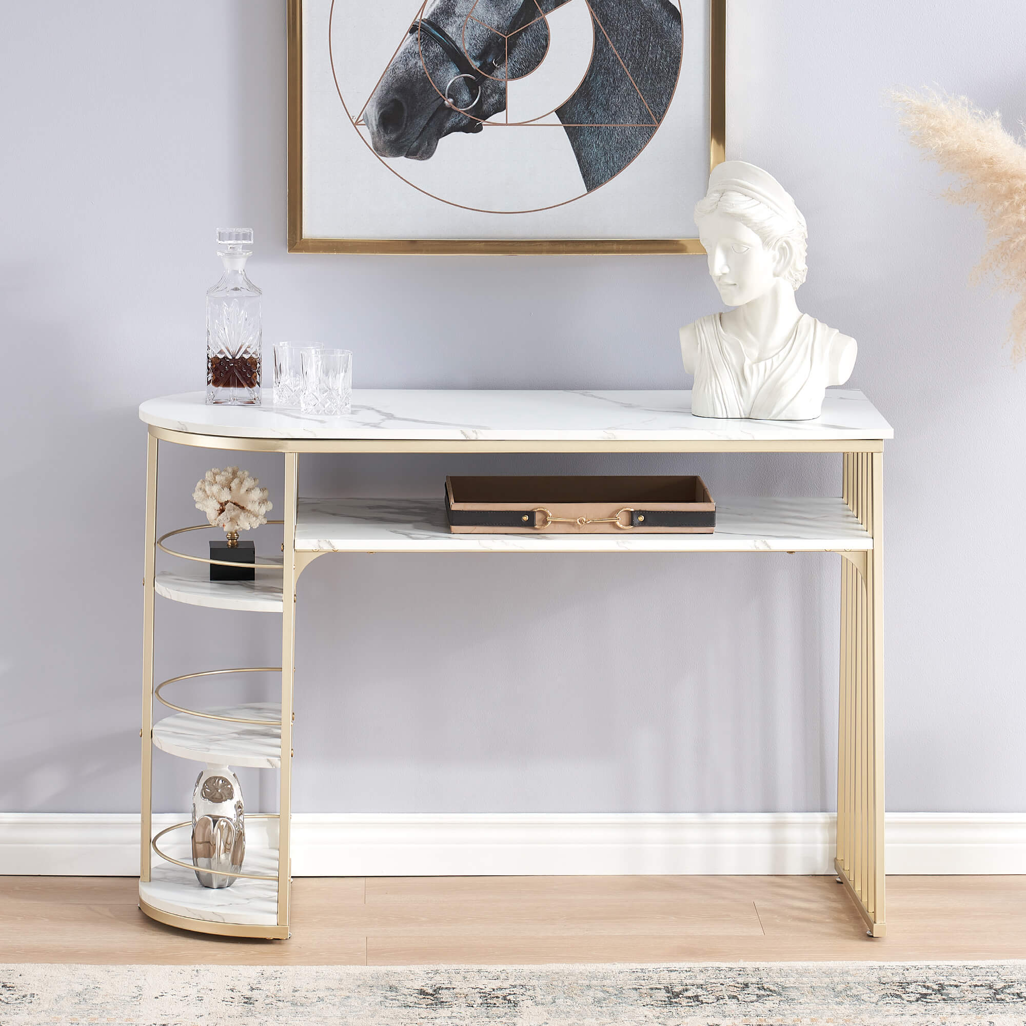 Vinita Console Table for Entryway Gold Entryway Table with Storage (1140)