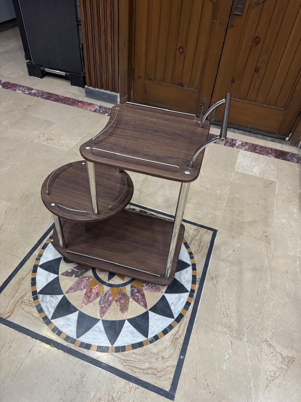 Baggi Style Wooden Style Tea Trolly In Stainless steel and Dark brown(UnAssembled)