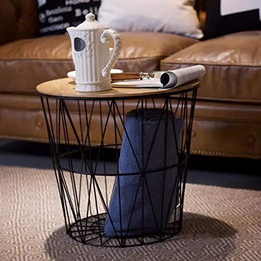 METAL WIRE REMOVABLE WOOD TOP  COFFEE TABLE (1118)