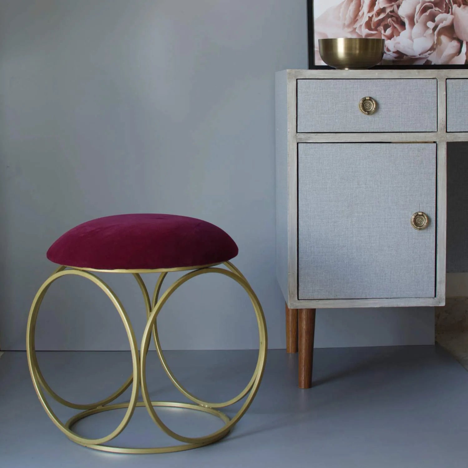 Nestroots Multipurpose Ottoman Pouffe & Stool with Metallic Powder Coated Base (1133)