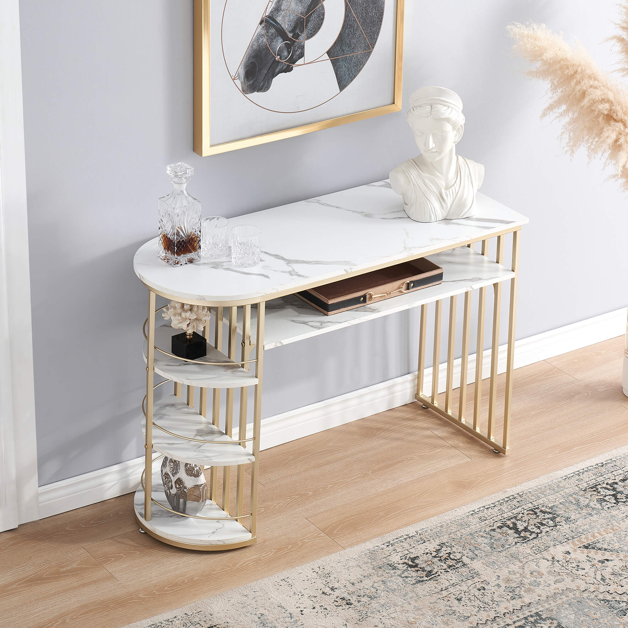 Vinita Console Table for Entryway Gold Entryway Table with Storage (1140)